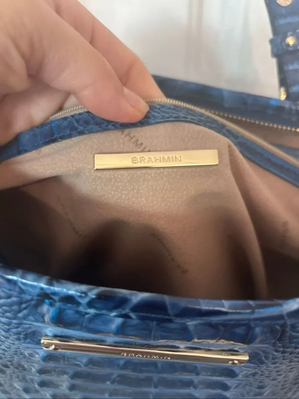Brahmin Medium Asher Croc Embossed Leather Tote blue